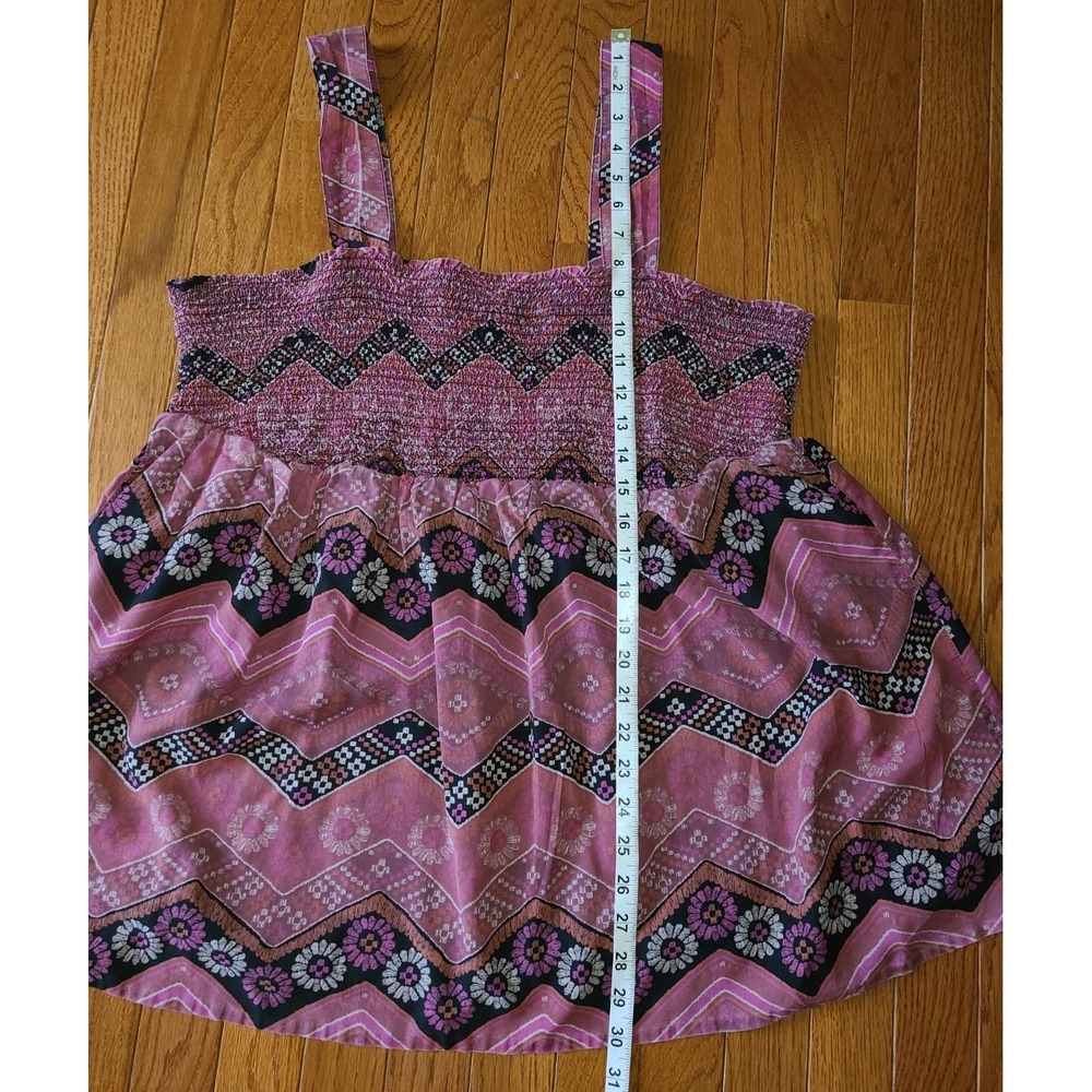 Lane Bryant Smocked Square-Neck TOP Purple Gray Black‎ Sz 18/20 Hippie Chick